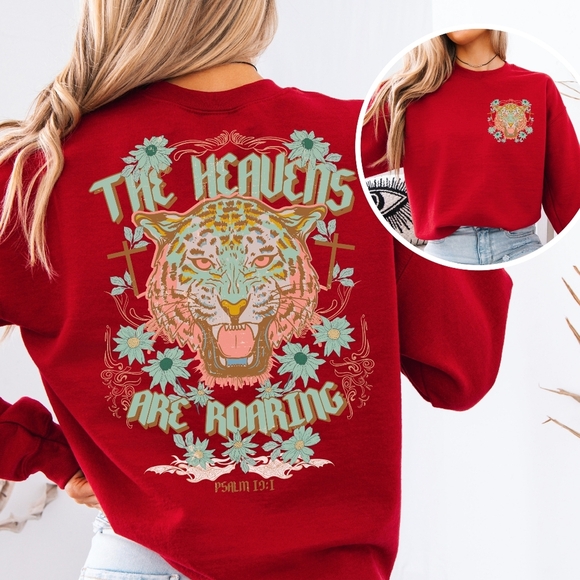Heavens Are Roaring Psalm 19:1 Bible Tiger Christian Faith Religious Sweatshirt - Picture 14 of 16